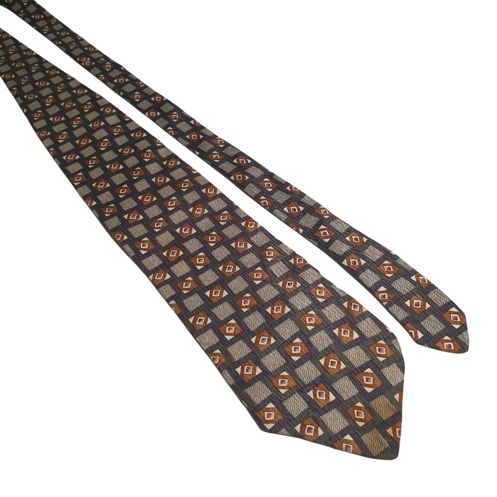 IV Front Necktie Olive Copper Geometric Pattern 56 x 4 Inches Office Dad Gift